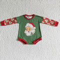 LR0137 Santa Holly Green Print Baby Girls Christmas Romper