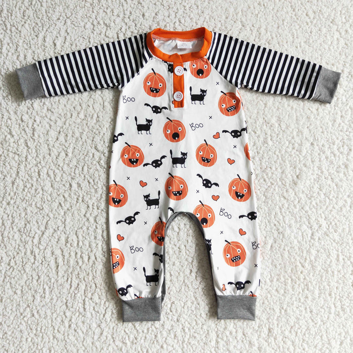 LR0140 Pumpkin BOO Bat Baby Boys Halloween Romper