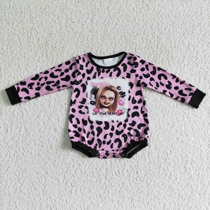 LR0142 EAT YOUR HEART OUT Leopard Baby Girls Halloween Romper