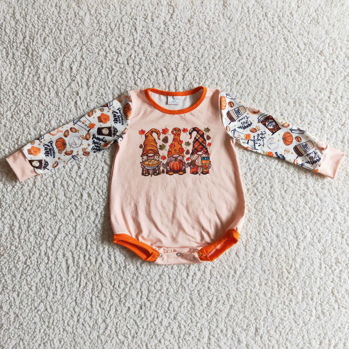 LR0155 Pumpkin Pie Coffee Dwarf Print Baby Girls Fall Romper