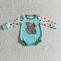 LR0156 love Deer Blue Print Baby Girls Christmas Romper