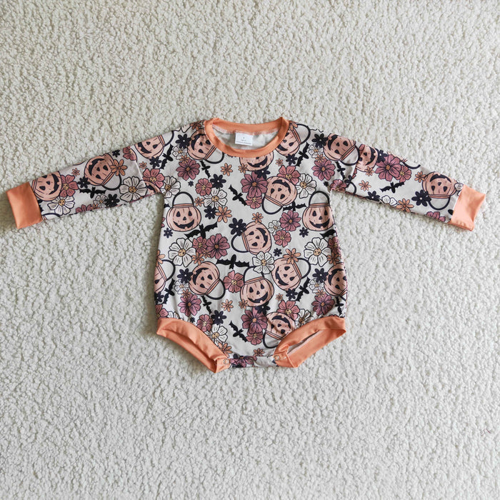 LR0159 Pumpkin Flowers Baby Girls Halloween Romper