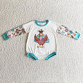 LR0170 Turkey Aqua Pumpkin Pie Baby Girls Thanksgiving Romper