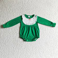 LR0173 Santa Print Green Color Baby Girls Christmas Ruffle Romper