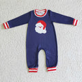 LR0174 Santa Navy Print Baby Boys Christmas Romper