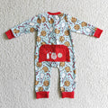 LR0185 Cookies Milk Candy Cane Print Baby Girls Christmas Ruffle Zipper Romper