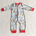 LR0186 Cookies Milk Candy Cane Print Baby Boys Christmas Zipper Romper