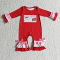 LR0188 Cookies Santa Milk Red Print Baby Girls Christmas Ruffle Romper
