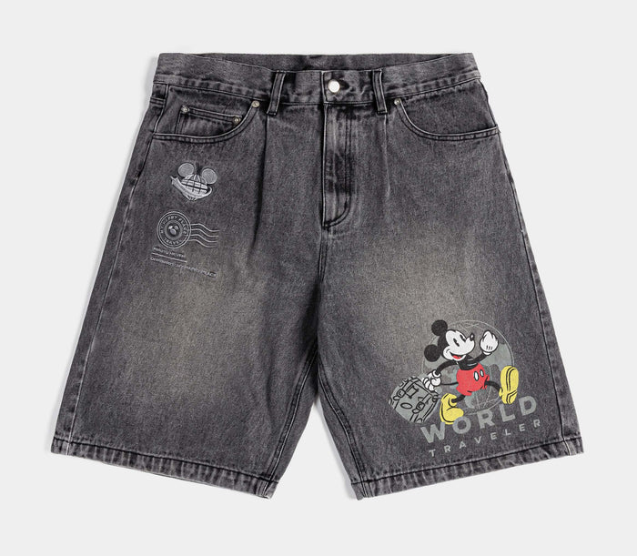 Mickey and Friends Traveler By Shoe Palace Adventurer Denim Washed Mens Shorts (Grey/Black)