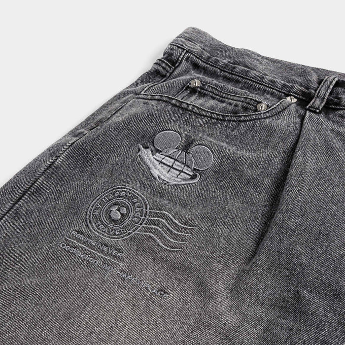 Mickey and Friends Traveler By Shoe Palace Adventurer Denim Washed Mens Shorts (Grey/Black)