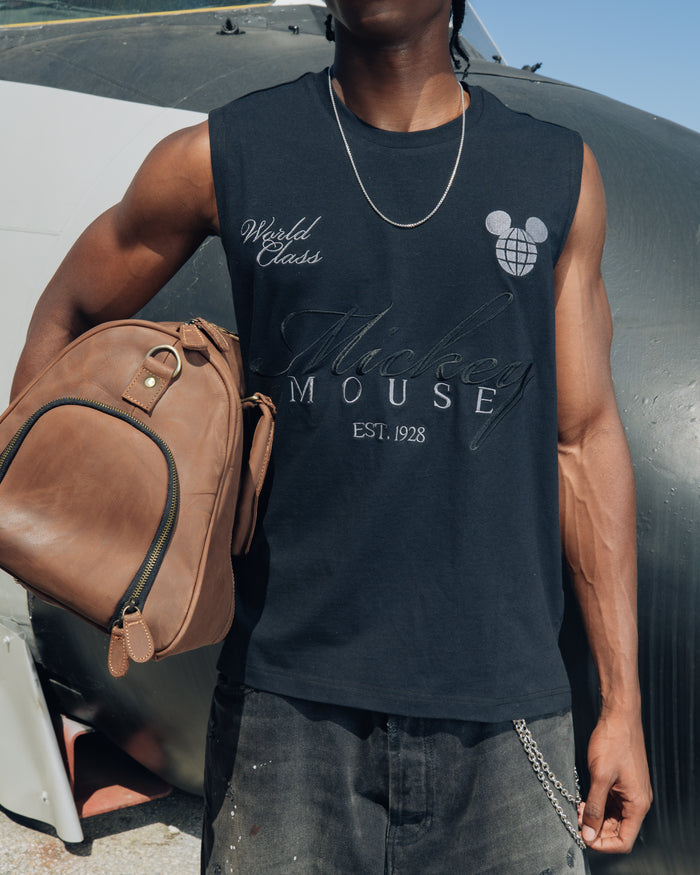 Mickey and Friends Traveler By Shoe Palace Mickey Mouse Cut Off Mens Tank Top (Black/Grey)