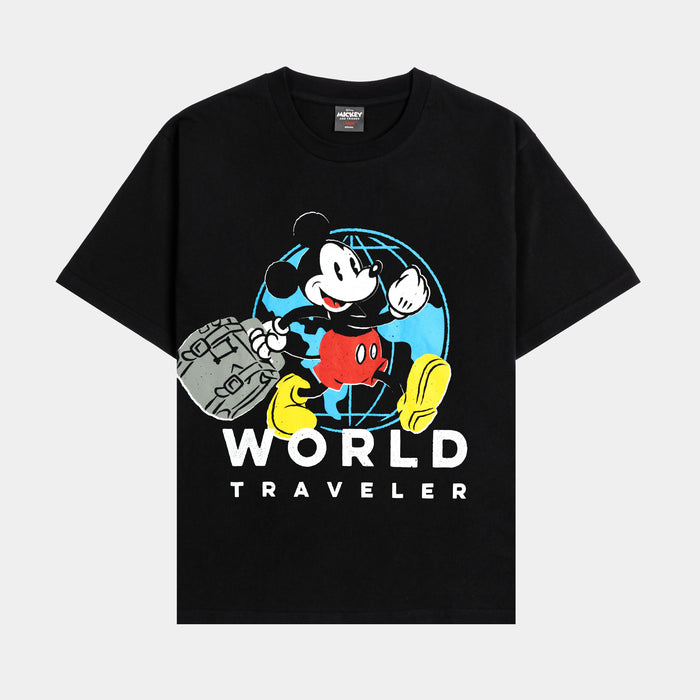 Mickey and Friends Traveler By Shoe Palace Palm Trees Mens Short Sleeve Shirt (Black/Red)