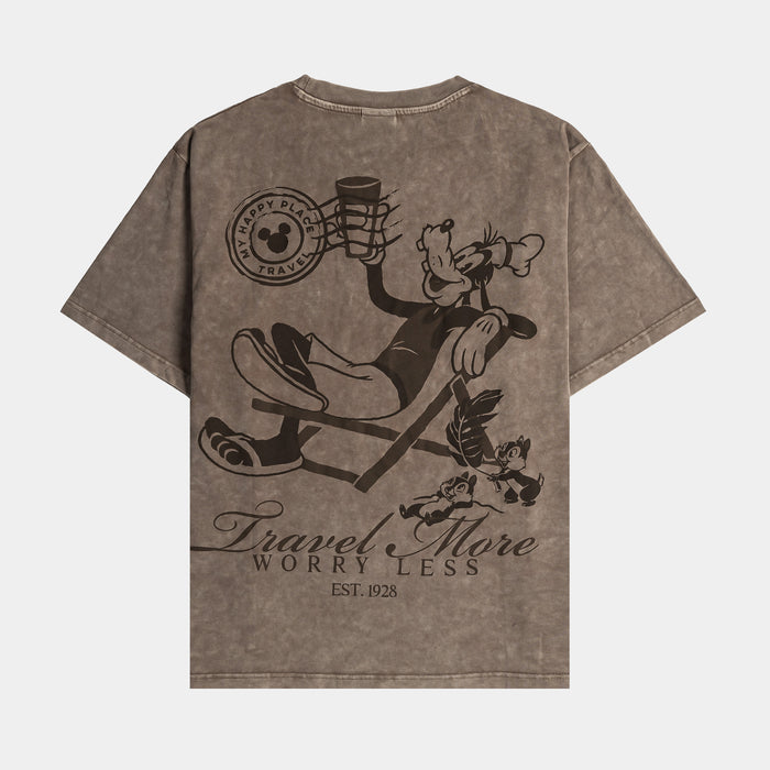 Mickey and Friends Traveler By Shoe Palace Worry Less Mens Short Sleeve Shirt (Brown/Brown)