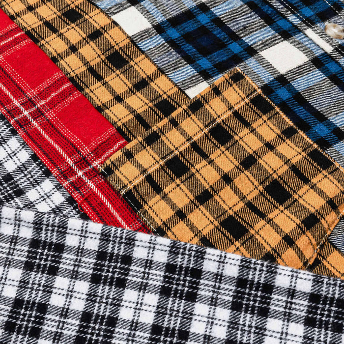 Mixed Print Button Up Flannel Mens Short Sleeve Shirt (Blue/Red)