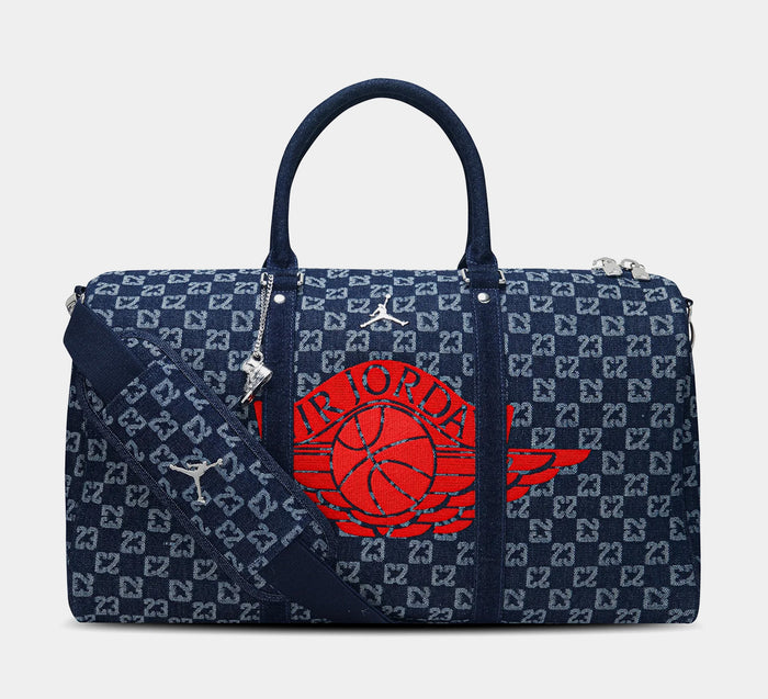 Monogram Jacquard Denim Duffle Mens Bag (Black/Red)