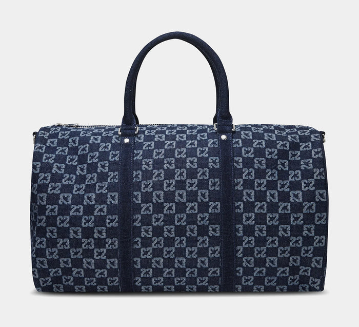 Monogram Jacquard Denim Duffle Mens Bag (Black/Red)