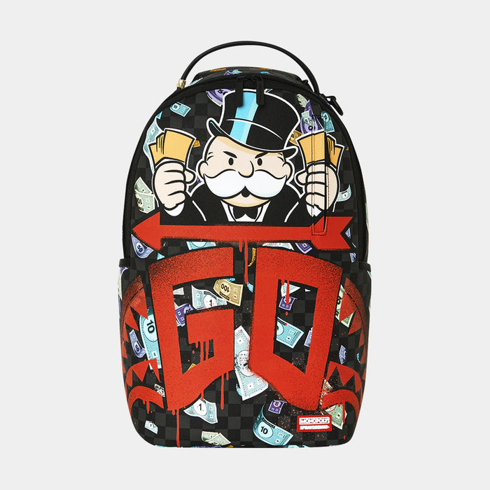 Monopoly Go Sharkmouth Stencil Mens Backpack (Grey/Red)