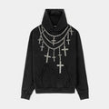 Neck Bling Washed Pullover Fleece Mens Hoodie (Grey)