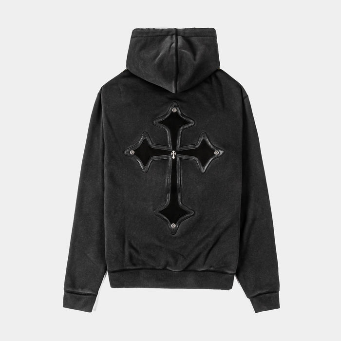 Neck Bling Washed Pullover Fleece Mens Hoodie (Grey)