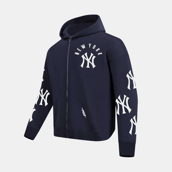 New York Yankees All Pro Fleece Zip Up Mens Hoodie (Navy/White)