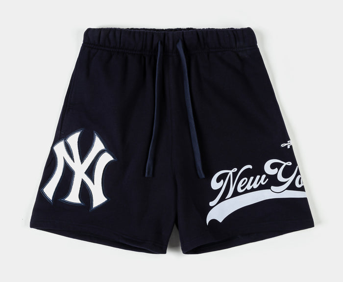 New York Yankees Living Large Fleece Mens Shorts (Navy/White)