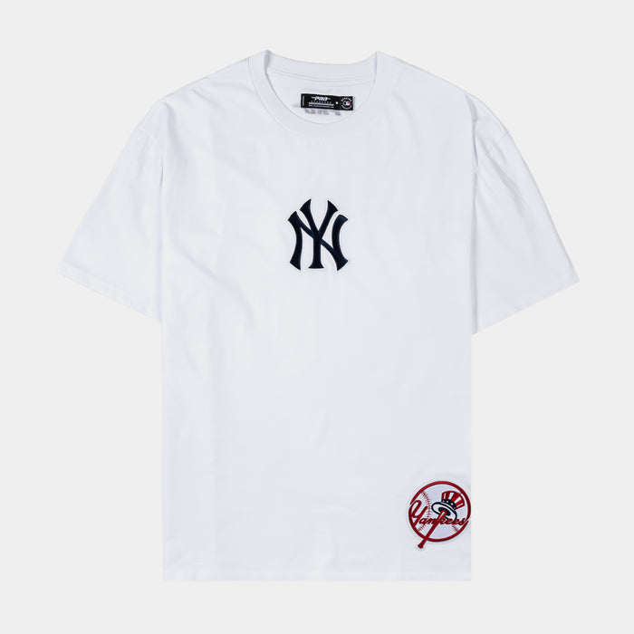 New York Yankees Wingspan Drop Shoulder Mens Short Sleeve Shirt (White/Black)