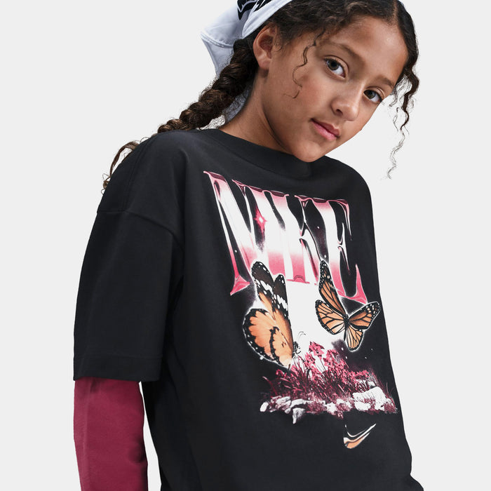 NSW Butterfly Graphic Grade School Short Sleeve Shirt (Black/Pink)
