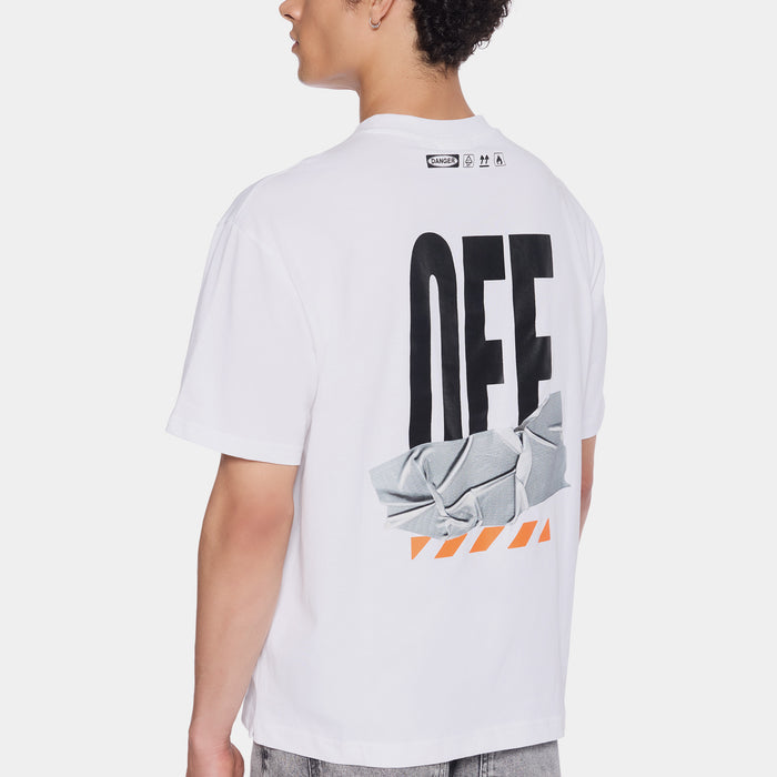Off Active Duct Tape Mens Short Sleeve Shirt (White/Orange)
