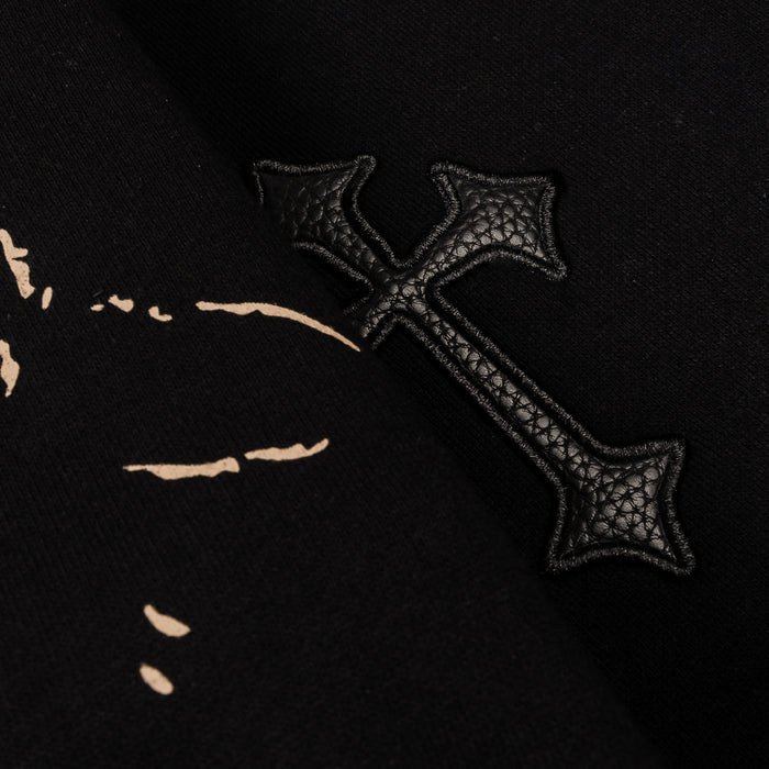 Our Father Cropped Zip Up Mens Hoodie (Black/Beige)