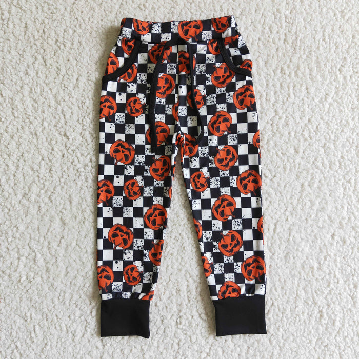 P0025 Pumpkin Plaid Kids Halloween Pockets Pants