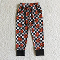 P0025 Pumpkin Plaid Kids Halloween Pockets Pants