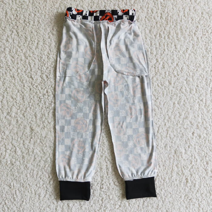 P0025 Pumpkin Plaid Kids Halloween Pockets Pants