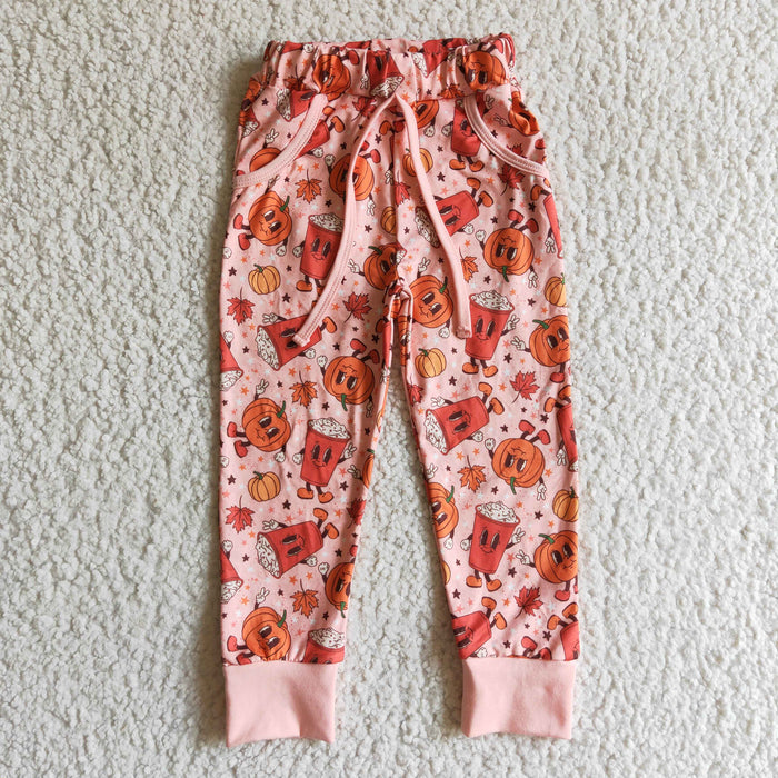 P0026 Pumpkin Leaf Girls Fall Pockets Pants