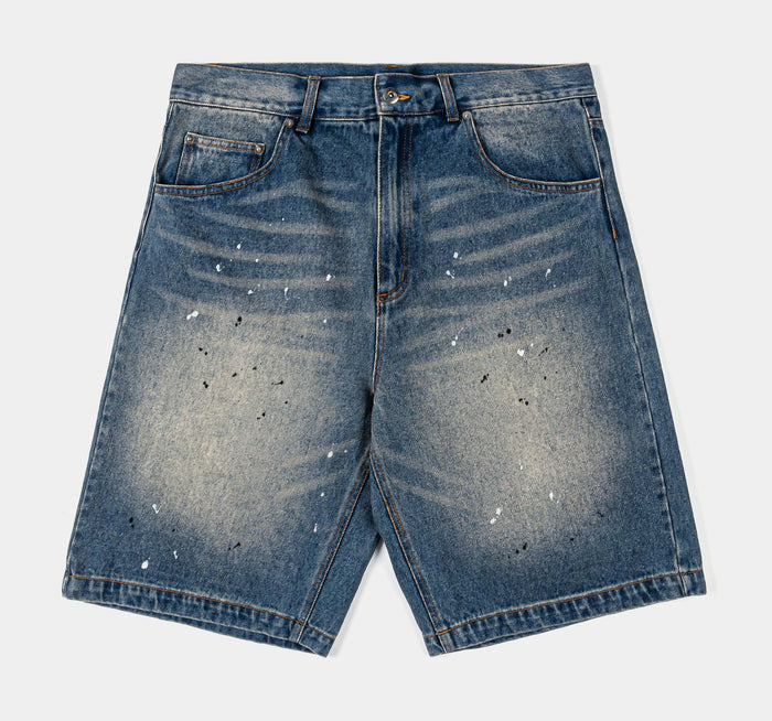 Paint Denim Washed Mens Shorts (Blue)