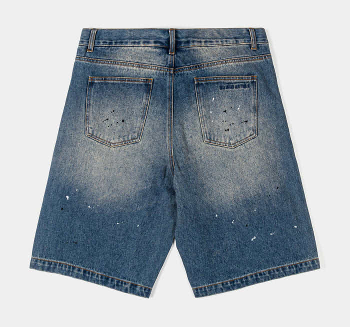 Paint Denim Washed Mens Shorts (Blue)