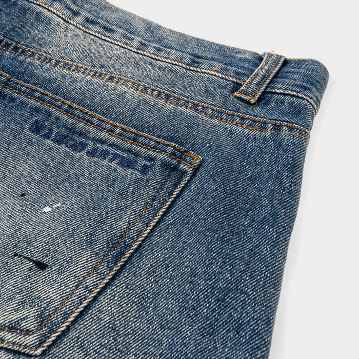 Paint Denim Washed Mens Shorts (Blue)