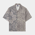 Paisley Gingham Button Up Mens Short Sleeve Shirt (Brown/Grey)