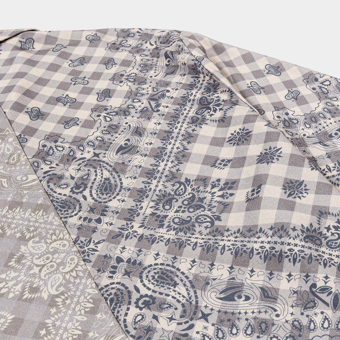 Paisley Gingham Button Up Mens Short Sleeve Shirt (Brown/Grey)