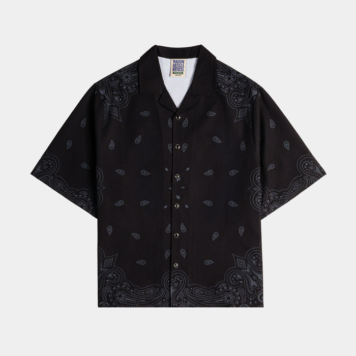 Paisley Gingham Mens Short Sleeve Shirt (Black/Grey)