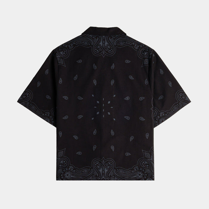Paisley Gingham Mens Short Sleeve Shirt (Black/Grey)