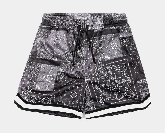 Paisley Mesh Striped Mens Shorts (Grey/Black)