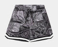 Paisley Mesh Striped Mens Shorts (Grey/Black)