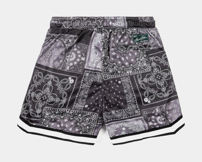 Paisley Mesh Striped Mens Shorts (Grey/Black)