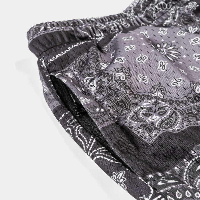 Paisley Mesh Striped Mens Shorts (Grey/Black)