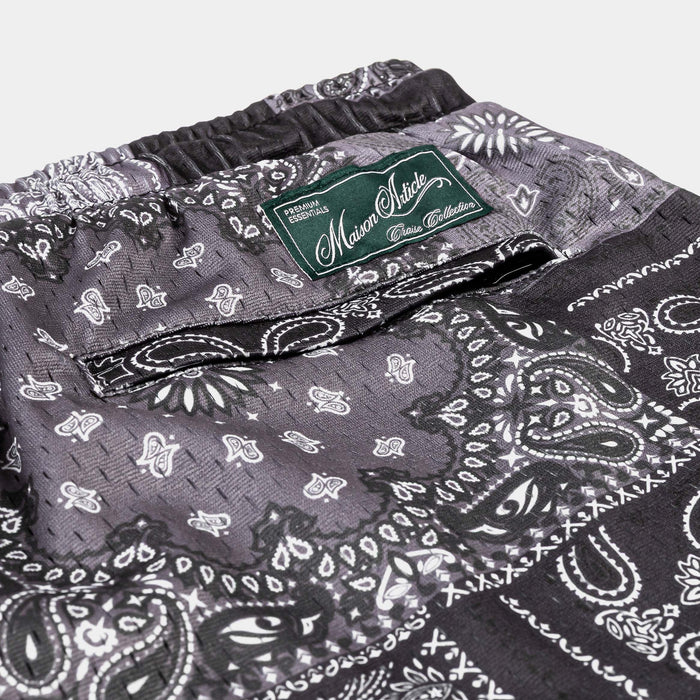 Paisley Mesh Striped Mens Shorts (Grey/Black)