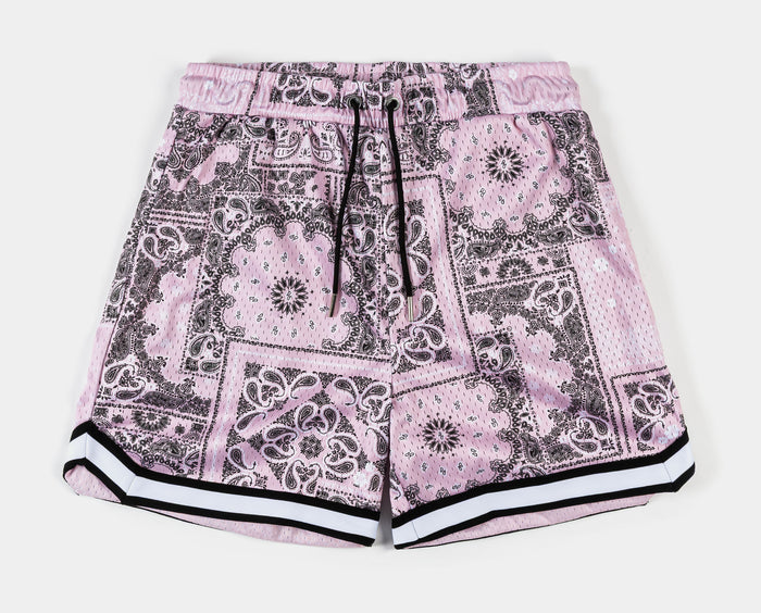 Paisley Mesh Striped Mens Shorts (Pink/White)