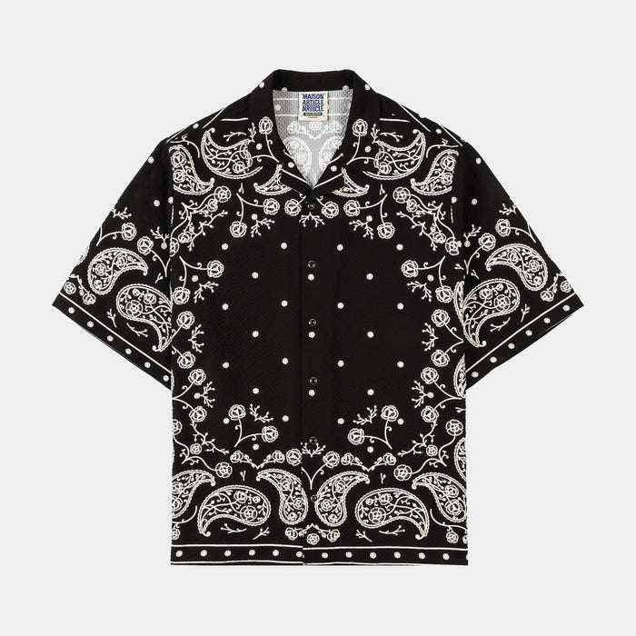Paisley Seersucker Mens Short Sleeve Shirt (Black/White)
