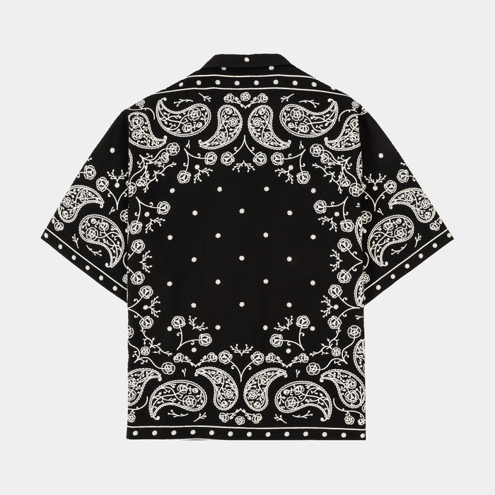 Paisley Seersucker Mens Short Sleeve Shirt (Black/White)