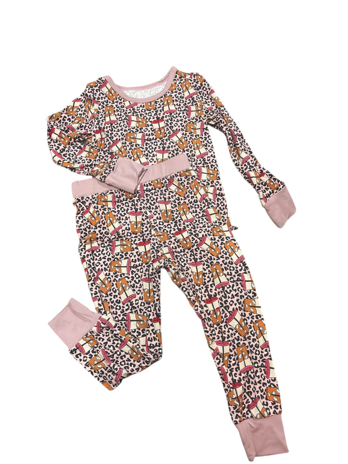 Pink Cheetah Coffee Bamboo Set|3T