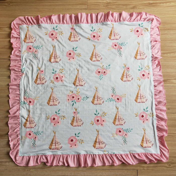 Pink flower print blanket  6 A30-5